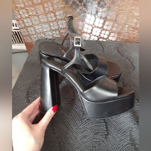 Zara Black Faux Leather Platform Heel Sandals - Picture 7 of 14